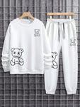 Manfinity Men's Cartoon Printed Fleece Sweatshirt And Pants Set