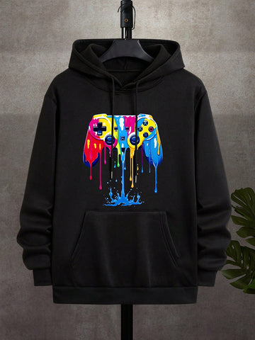 Manfinity Dauomo Men's Hooded Drawstring Sweatshirt With Video Game Controller Graphic - MapleCo