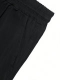 Manfinity Hypemode Loose Men's Letter Detail Cargo Pants With Pockets Drawstring Waist And Side Details Plain Black Going Out