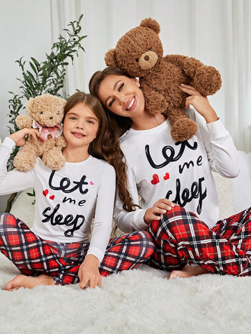 Women'S Sleepwear Home Clothing Sets With Letter Print And Plaid Patterned Long Sleeve Top And Pants Sold Separately Mommy And Me Matching Outfits