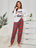 Women'S Sleepwear Home Clothing Sets With Letter Print And Plaid Patterned Long Sleeve Top And Pants Sold Separately Mommy And Me Matching Outfits