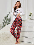 Women'S Sleepwear Home Clothing Sets With Letter Print And Plaid Patterned Long Sleeve Top And Pants Sold Separately Mommy And Me Matching Outfits