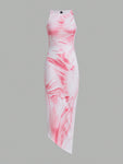 SHEIN ICON Marble Print Bodycon Long Dress