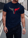 Manfinity Homme Men Bulls Graphic Print Casual Short Sleeve Tee, For Going Out