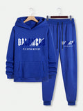 Manfinity EMRG Men's Letter Printed Hoodie With Kangaroo Pocket And Joggers Set