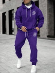 Manfinity EMRG Men's Claw Printed Kangaroo Pocket Warm Fleece Lined Hoodie And Sports Pants Set