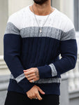 Manfinity Homme Men's Colorblock Crew Neck Long Sleeve Loose Casual Knit Sweater, Autumn Winter