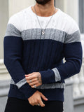 Manfinity Homme Men's Colorblock Crew Neck Long Sleeve Loose Casual Knit Sweater, Autumn Winter