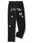 Manfinity Homme Men's Letter Star Print Drawstring Waist Pants Stacked Long Flare Graphic Plain Going Out - MapleCo