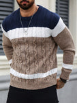 Manfinity Homme Men's Colorblock Crew Neck Long Sleeve Loose Casual Knit Sweater, Autumn Winter