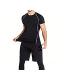 3pcs/Set Men's Fitness Clothing Set, Quick-Drying, Tight Training Suit For Running, Basketball, Gym All Seasons Gym Clothes Men, Athletic Suit, Tracksuit Men Shorts Set