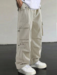 Manfinity EMRG Men's Flap Pocket Drawstring Waist Cargo Pants Baggy Long Plain Going Out