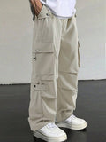 Manfinity EMRG Men's Flap Pocket Drawstring Waist Cargo Pants Baggy Long Plain Going Out