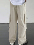 Manfinity EMRG Men's Flap Pocket Drawstring Waist Cargo Pants Baggy Long Plain Going Out