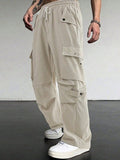 Manfinity EMRG Men's Flap Pocket Drawstring Waist Cargo Pants Baggy Long Plain Going Out