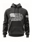 Men American Flag Print Kangaroo Pocket Drawstring Thermal Lined Hoodie - MapleCo