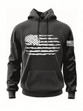 Men American Flag Print Kangaroo Pocket Drawstring Thermal Lined Hoodie - MapleCo