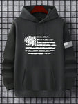 Men American Flag Print Kangaroo Pocket Drawstring Thermal Lined Hoodie - MapleCo