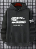 Men American Flag Print Kangaroo Pocket Drawstring Thermal Lined Hoodie - MapleCo