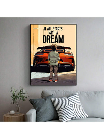 1pc Vintage Canvas Print Poster, Sports Car Canvas Wall Art, Artwork Wall Painting For Bathroom Bedroom Office Living Room Wall Decor, Home Decoration, No Frame - MapleCo