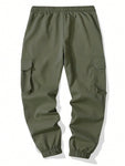 Manfinity Homme Men's Cargo Trousers With Slanted Pockets Long Slacks Plain Army Green Going Out