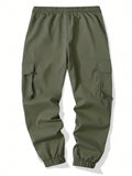 Manfinity Homme Men's Cargo Trousers With Slanted Pockets Long Slacks Plain Army Green Going Out