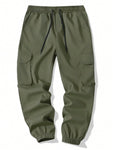 Manfinity Homme Men's Cargo Trousers With Slanted Pockets Long Slacks Plain Army Green Going Out