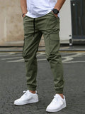 Manfinity Homme Men's Cargo Trousers With Slanted Pockets Long Slacks Plain Army Green Going Out