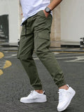 Manfinity Homme Men's Cargo Trousers With Slanted Pockets Long Slacks Plain Army Green Going Out