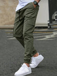 Manfinity Homme Men's Cargo Trousers With Slanted Pockets Long Slacks Plain Army Green Going Out