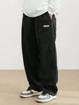 Manfinity Hypemode Loose Fit Men's Corduroy Pants With Letter Patch Detail Baggy Long Slacks Plain Going Out