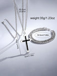 SOKI SOKI Men Watch 3pcs/Set Men's Silver Stainless Steel Date Display Quartz Wristwatch And Cross Necklace Cross Pendant Necklace Bracelet Jewelry Set Watch For Men Giving Best Gift Sets