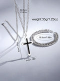 SOKI SOKI Men Watch 3pcs/Set Men's Silver Stainless Steel Date Display Quartz Wristwatch And Cross Necklace Cross Pendant Necklace Bracelet Jewelry Set Watch For Men Giving Best Gift Sets