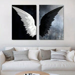 2pcs/Set Modern Canvas Print Posters, Black And White Angel WingsCanvas Wall Art Paintings, Artwork Wall Painting For Living Room Bedroom Bathroom Office Hallway Wall Decors, No Frames