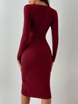 SHEIN Frenchy Solid Color Ribbed Knit Bodycon Dress - MapleCo