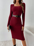 SHEIN Frenchy Solid Color Ribbed Knit Bodycon Dress - MapleCo