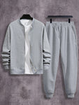 Manfinity Dauomo Men's Zippered Warm Lined Sweatshirt And Pants Two Pieces Set