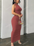 Women Solid Ribbed Knit Sleeveless Bodycon Backless Sexy Street Party Fashion Dress