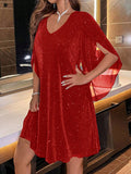 Women's Solid Color V-Neck Split Sleeve Dress