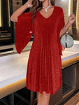 Women's Solid Color V-Neck Split Sleeve Dress