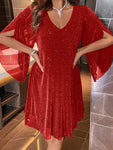 Women's Solid Color V-Neck Split Sleeve Dress