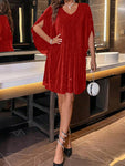 Women's Solid Color V-Neck Split Sleeve Dress