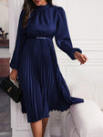 SHEIN Clasi Solid Color Lantern Sleeve Dress With Pleated Hem