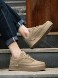 New Arrivals Men's Thick-Soled Khaki Skate Shoes, Outdoor Leisure Sports Shoes With Round Toe And Front Tie, Increased Height, Shoes For Men