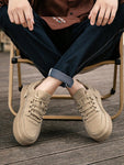 New Arrivals Men's Thick-Soled Khaki Skate Shoes, Outdoor Leisure Sports Shoes With Round Toe And Front Tie, Increased Height, Shoes For Men