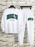 Manfinity Dauomo Men's Casual Letter Printed Sweatshirt And Sweatpants Set