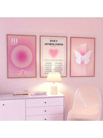 3pcs/Set Canvas Poster, Modern Art, Pink Halo Affirmative Trust Ladder Vintage Spirit Angel, Digital Wall Art Canvas Painting, Ideal Gift For Bedroom, Decor Wall Art, Wall Decor, Fall Decor, Wall Decor, Room Decor, Room Decoration, No Frame - MapleCo