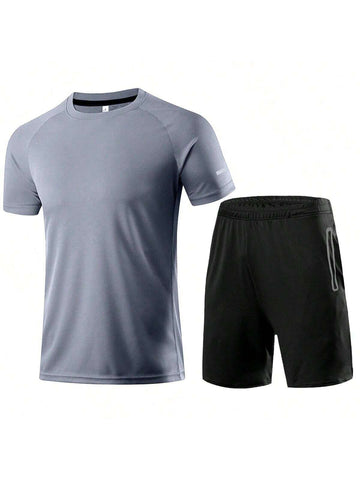 Men's Casual Fitness Wear Outdoor Sports Quick-Drying Short Sleeve T-Shirt And Shorts Set For Training And Running Gym Clothes Men, Athletic Suit, Tracksuit Men Shorts Set Workout Sets Men Two Pieces Outfits