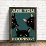 1pc Canvas Painting Print Poster Funny Triple Black Cat Peeking, Retro Sneaking Cat Poster, Are You Pooping Wall Art Home Decor Room Decor Canvas Poster No Frame , Halloween Decoration, No Frame