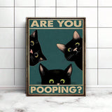 1pc Canvas Painting Print Poster Funny Triple Black Cat Peeking, Retro Sneaking Cat Poster, Are You Pooping Wall Art Home Decor Room Decor Canvas Poster No Frame , Halloween Decoration, No Frame